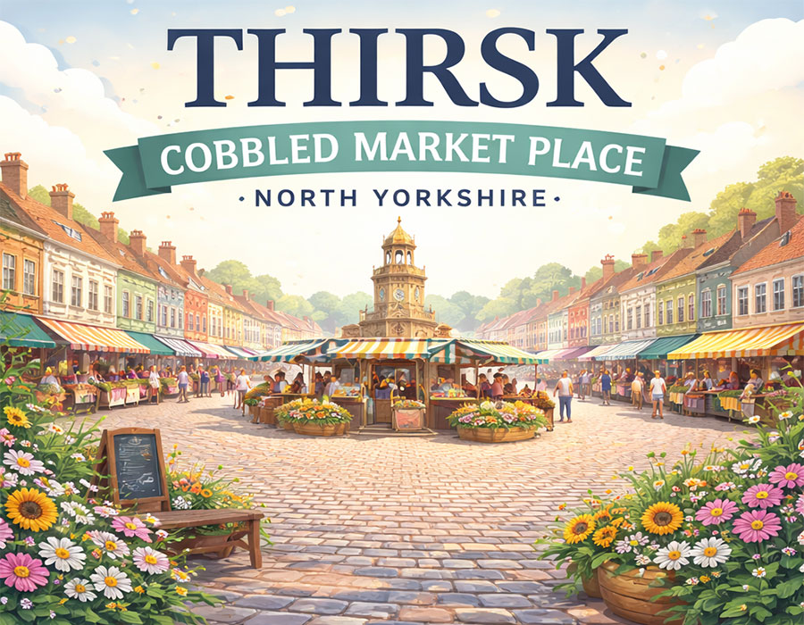 Thirsk cobbled Market Place, North Yorkshire